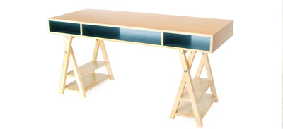 Sawhorse Desk with painted insides