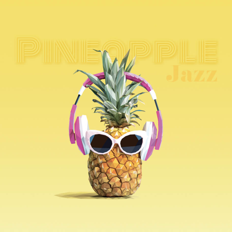 Pineapple with headphones on